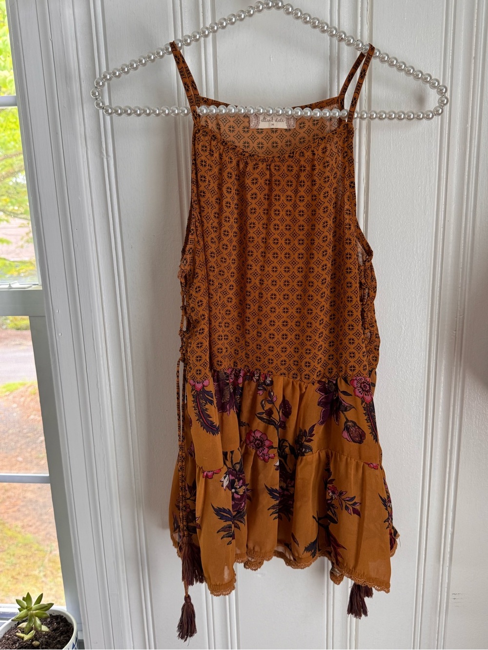 Altar'd State Mustard Gold Printed Blouse